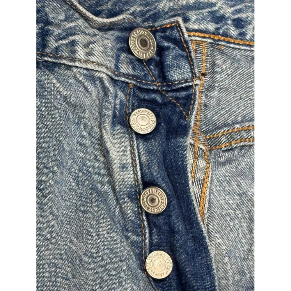 Levis 501 93 Straight Leg Jeans Light Wash Custom Doodle Graphics Mens 32x32